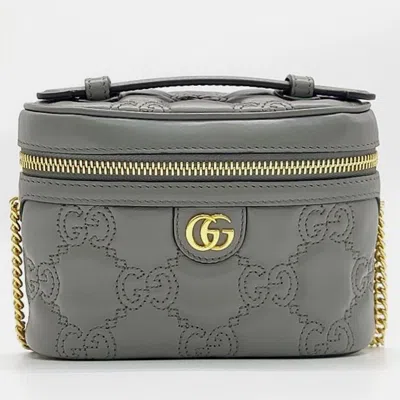 Pre-owned Gucci Gray Leather Gg Mini Top Handle Bag In Grey