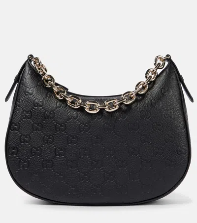 Gucci Gg Medium Debossed Leather Shoulder Bag In Black