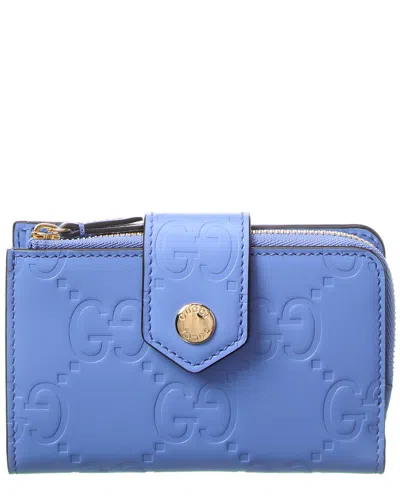 Gucci Gg Medium Leather Coin Purse In Blue