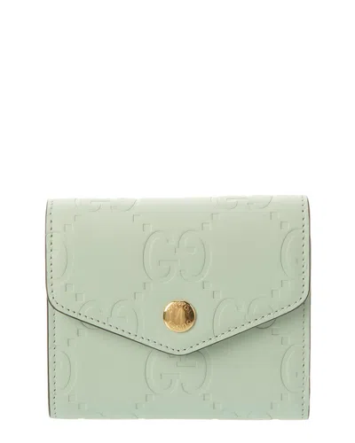 Gucci Debossed Leather Gg Wallet In Green