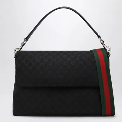 Gucci Gg Medium Shoulder Bag With Web Strap Men In Black