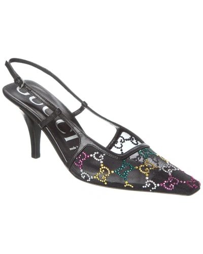 Gucci Gg Mesh & Leather Slingback Pump In Black