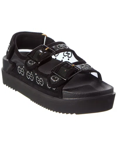 Gucci Gg Mesh & Suede Platform Sandal In Black