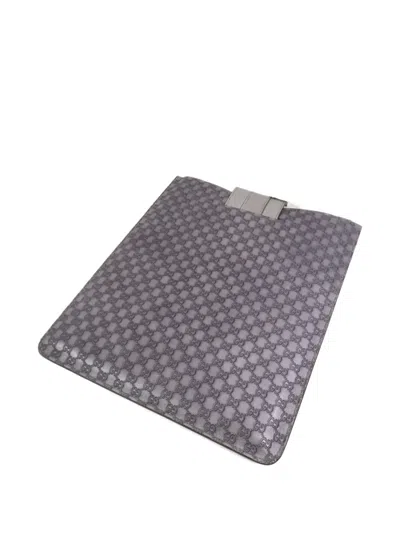 Pre-owned Gucci Gg Microssima Ipad Case In Gray