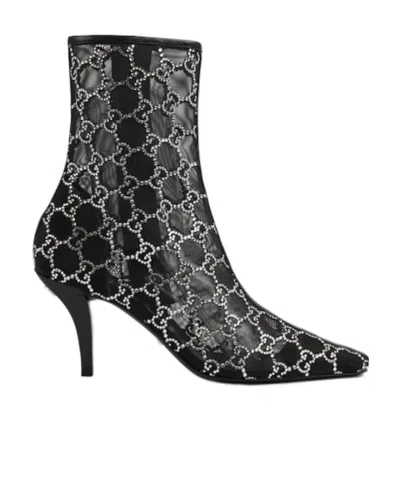 GUCCI GUCCI GG CRYSTALS EMBELLISHED POINTED-TOE ANKLE BOOTS