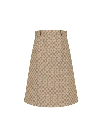 Gucci 'gg' Midi Skirt In Brown