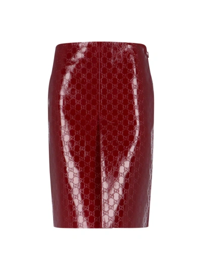Gucci Midi Skirt With Embossed Gg Motif In Red