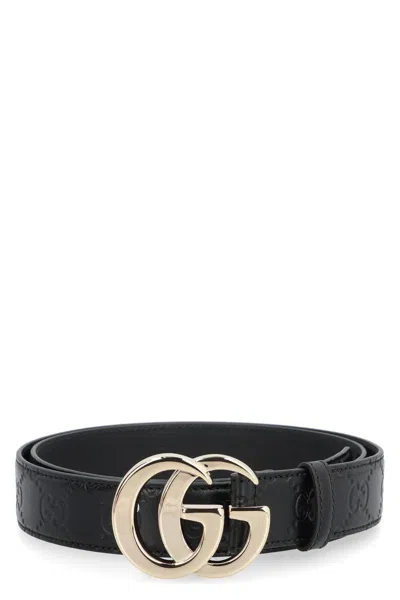 Gucci Gg Milano Leather Belt In Black