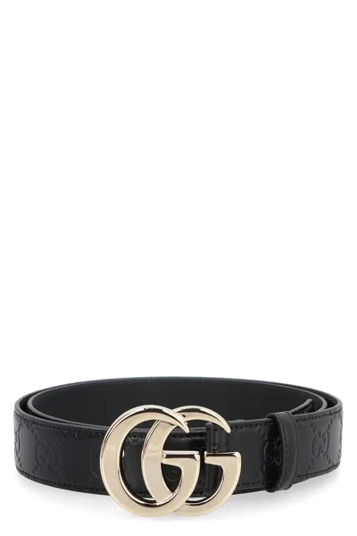Gucci Gg Milano Leather Belt In Gray