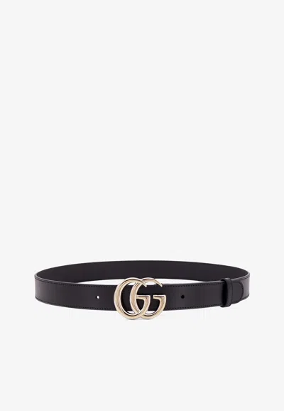 Gucci Gg Milano Smooth Leather Belt In Black