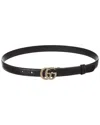 Gucci Leather Belt With Pearl Double G In Black