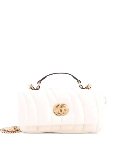 Pre-owned Gucci Gg Milano Top Handle Bag Quilted Leather Mini Satchel In White
