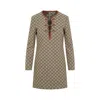 Gucci Beige Crewneck Mini Dress With Horsebit On The Front In Gg Canvas Woman