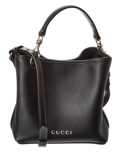 Gucci Gg Mini Emblem Leather Tote In Black