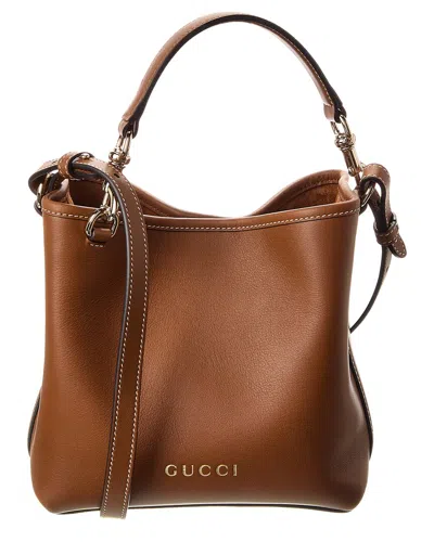 Gucci Gg Mini Emblem Leather Tote In Brown