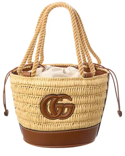 Gucci Gg Mini Leather-trim Bucket Bag In Neutral