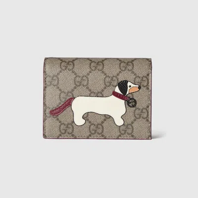 Gucci Gg Mini Wallet With Dog Detail In Beige