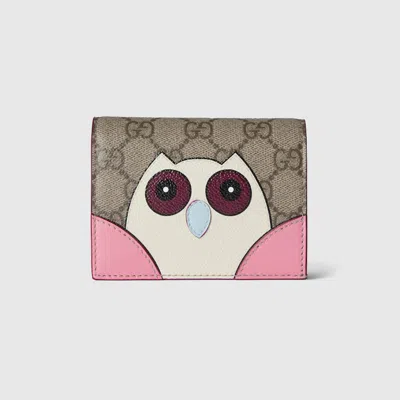 Gucci Gg Mini Wallet With Owl Detail In Beige