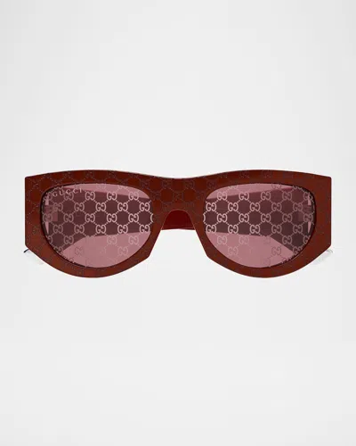 Gucci Gg Monogram Acetate Sunglasses In Burgandy