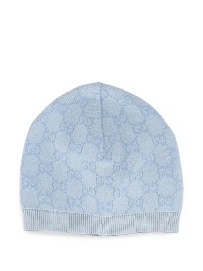 Gucci Kids' Gg Monogram Beanie Hat In Blue