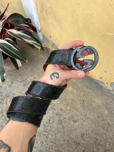 Pre-owned Gucci Gg Monogram Belt Black