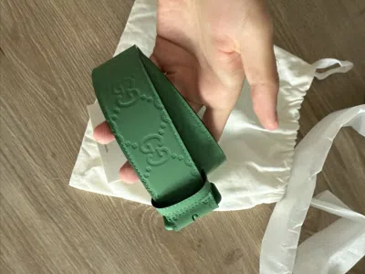 Pre-owned Gucci Gg Monogram Belt In Green