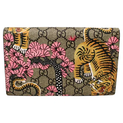 Pre-owned Gucci Gg Monogram Bengal Print Wallet On Chain In Brown