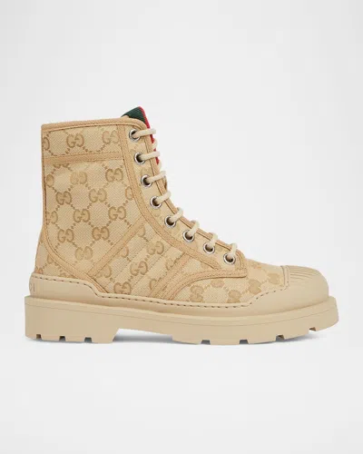 GUCCI GG MONOGRAM CANVAS COMBAT BOOTS