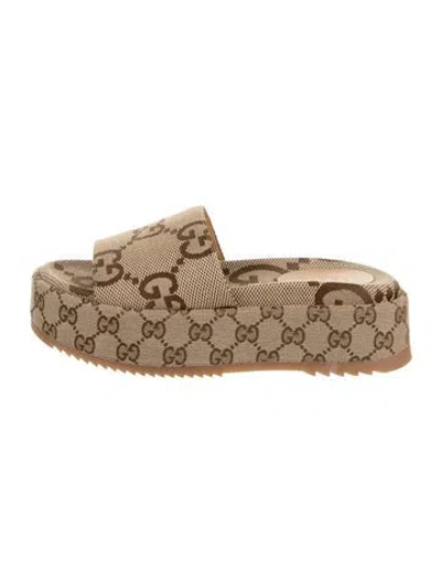 Pre-owned Gucci Gg Monogram Canvas Platform Slides Gg Canvas Slides In Neutrals