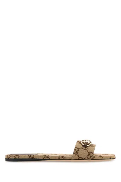 Gucci Gg Monogram Canvas Slide In Brown