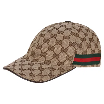 Pre-owned Gucci 'gg' Monogram Canvas Web Stripe Baseball Hat In Brown