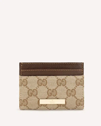 Gucci Gg Monogram Card Holder With Logo Plaque In Beige