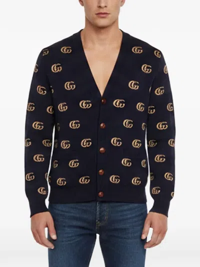 Pre-owned Gucci Gg Monogram Cardigan In Blue