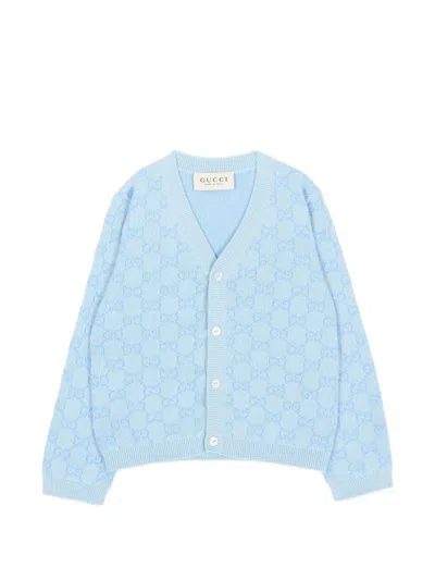 Gucci Babies' Gg Monogram Cardigan In Blue