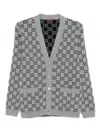 Gucci Wool Jacquard Cardigan With Gg Shadow In Gray