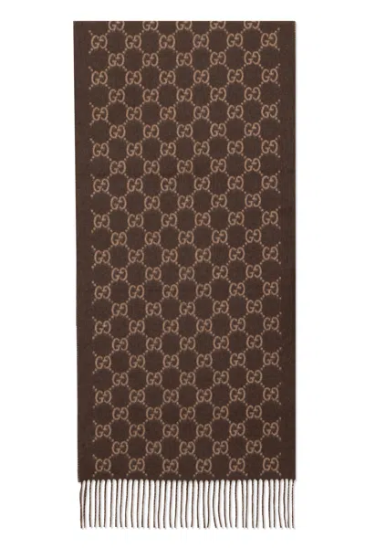 Gucci Gg Monogram Cashmere Scarf In Brown