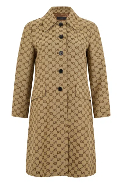 Gucci Gg Monogram Cotton Trench Coat In Brown