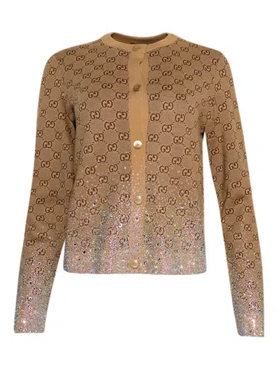 Gucci Gg Monogram Crystal-embellished Cardigan
