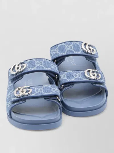 Gucci Gg Monogram Denim Flat Slide Sandals In Blue