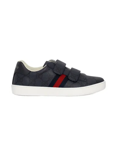 Gucci Kids' Gg Monogram Double Strap Sneakers In Blue