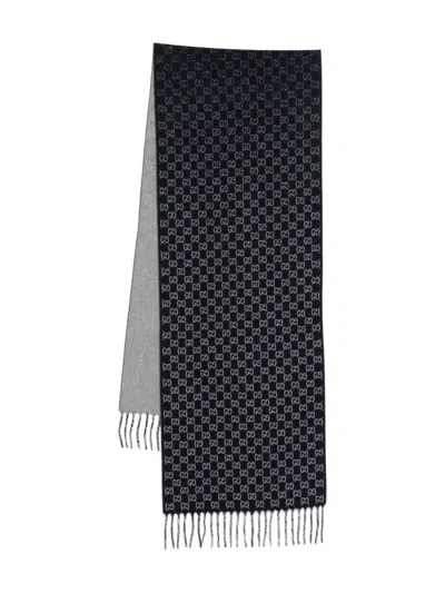 Gucci Gg-monogram Fringed-detail Scarf In Black