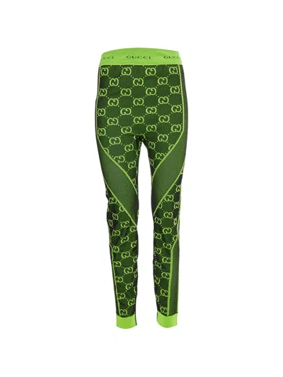 Pre-owned Gucci Gg Monogram Jacquard Leggings In Green