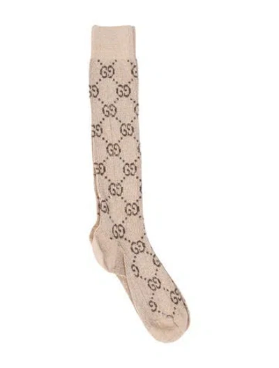 Pre-owned Gucci Gg Monogram Knee High Socks In Brown