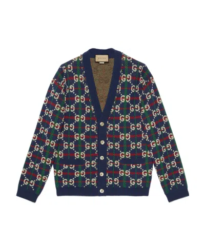 Gucci Gg-monogram Knitted Cardigan In Blue