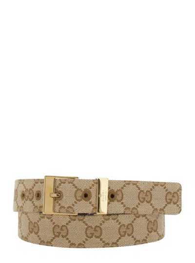 Gucci Gg Monogram Leather And Fabric Belt In Multi
