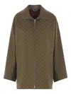 Gucci Gg Monogram Leather-trimmed Oversized Jacket In Green