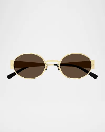Gucci Gg Monogram Metal Oval Sunglasses In Gold