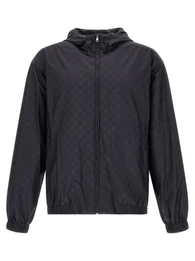 Gucci Gg Monogram Shell Jacket In Black