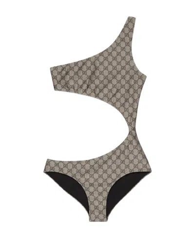 Gucci Sparkling Jersey One Piece Swimsuit In Beige
