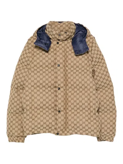 Gucci Men Gg Patterned Padded Down Jacket In Neutral